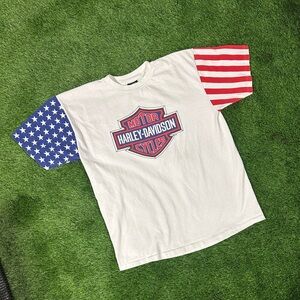 Vintage 1997 Harley Davidson 95th Anniversary USA Flag Sleeves T-Shirt